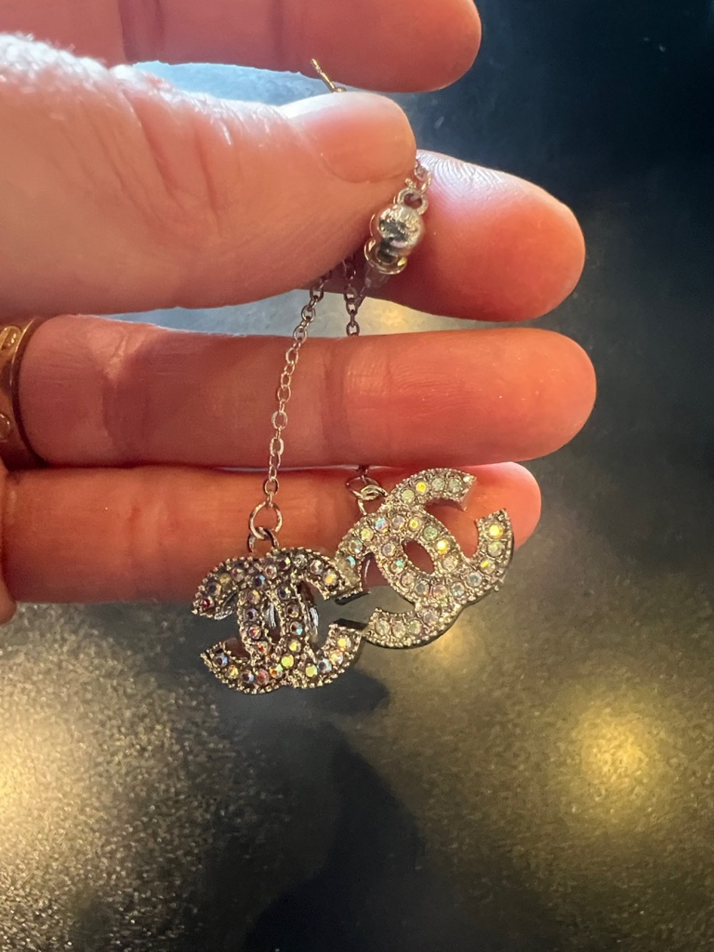 CHANEL silver Tone Crystal CC Drop Earrings with Multicolor Stones - Picture 11 of 12